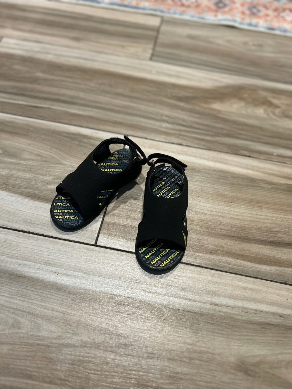 Nautica Kids Black Sandals with Yellow Logo Print
